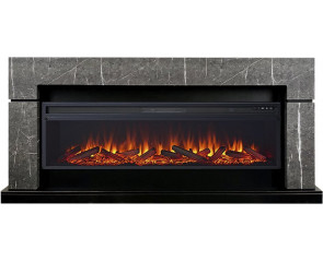 Линейный электрокамин Lindos 60 серый мрамор с очагом Vision 60 LOG LED