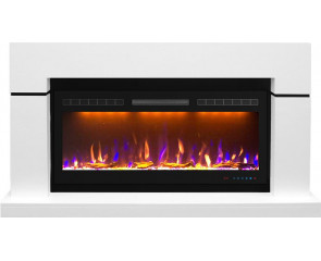 Линейный электрокамин Lindos белый с очагом Crystal 40 RF
