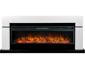 Линейный электрокамин Lindos 60 белый с черным с очагом Vision 60 LOG LED